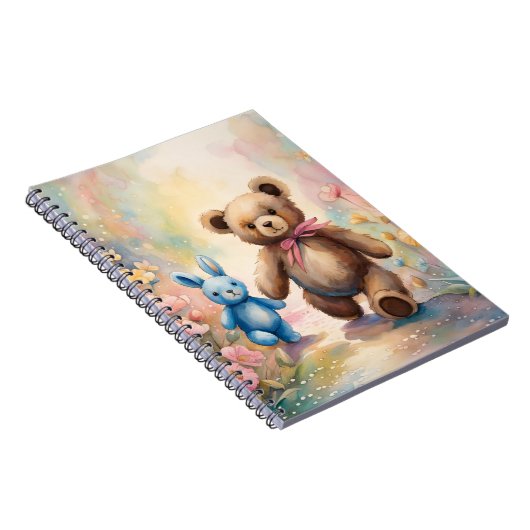 Teddybeer en konijn in een pasteltuin notitieboek (Rechterzijde)