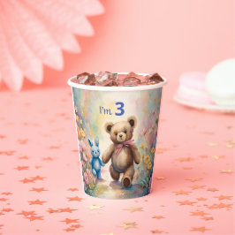Teddybeer en konijn in een pasteltuin papieren bekers