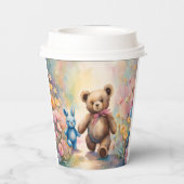 Teddybeer en konijn in een pasteltuin papieren bekers (Achterkant)