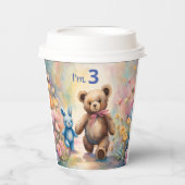Teddybeer en konijn in een pasteltuin papieren bekers (Voorkant)