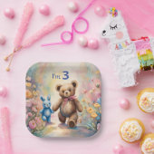 Teddybeer en konijn in een pasteltuin papieren bordje (Feest)