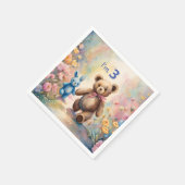 Teddybeer en konijn in een pasteltuin servet (Hoek)