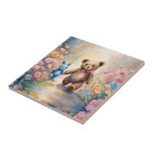 Teddybeer en konijn in een pasteltuin tegeltje (Zijkant)