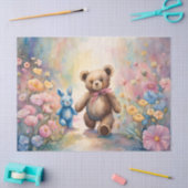 Teddybeer en konijn in een pasteltuin tissuepapier (Craft)