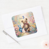 Teddybeer en konijn in een pasteltuin vierkante sticker (Envelop)