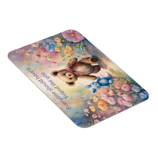 Teddybeer en konijn in een pasteltuinfeest magneet (Rechterzijde)