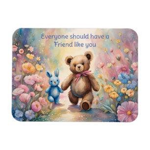 Teddybeer en konijn in een pasteltuinfeest magneet