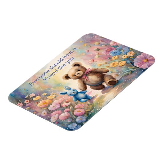 Teddybeer en konijn in een pasteltuinfeest magneet (Linkerzijde)