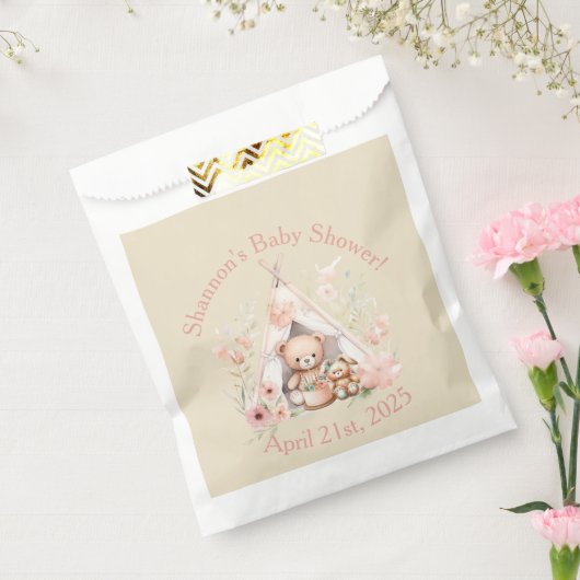 Teddybeer en konijn in het Teepee Tent Baby shower Bedankzakje (Gezegeld)