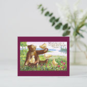 Teddybeer en Kuikens Vintage Pasen Feestdagenkaart (Staand voorkant)