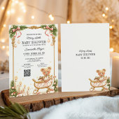 Teddybeer en linten Kerst babyshower Kaart