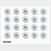 Teddybeer en madeliefjes op Blue Gingham Ronde Sticker (Vel)