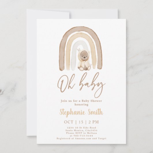 Teddybeer en Rainbow Baby shower Invitation Kaart (Voorkant)