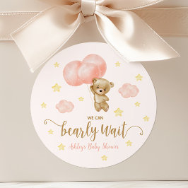 Teddybeer en roze ballonnen Baby shower Favor Ronde Sticker