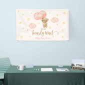 Teddybeer en roze ballonnen Baby shower Party Spandoek (Beurs)