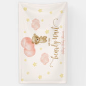 Teddybeer en roze ballonnen Baby shower Party Spandoek (Verticaal)