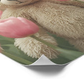 Teddybeer en roze tulp poster voor de kinderkamer (Hoek)