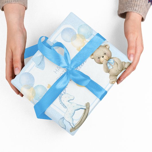 Teddybeer en schommelpaard cadeaupapier