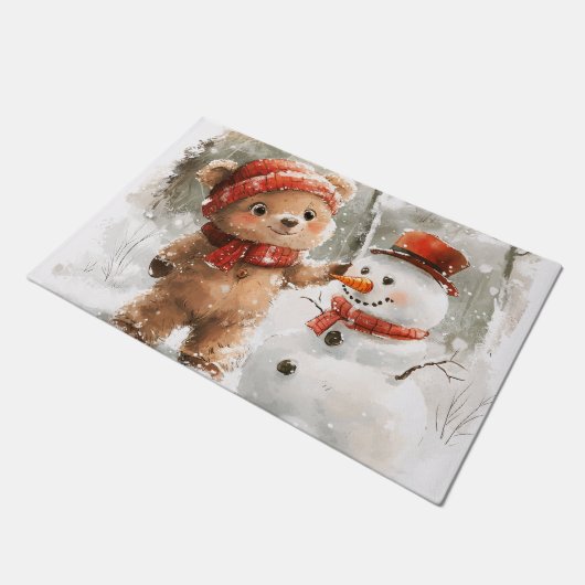 Teddybeer en sneeuwpop deurmat (Schuin)