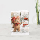 Teddybeer en sneeuwpop kaart (Voorkant)