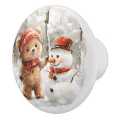 Teddybeer en sneeuwpop keramische knop (Rechts)