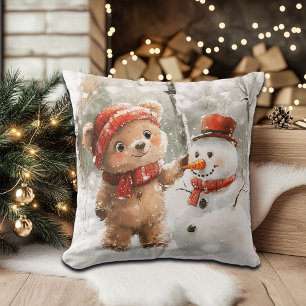 Teddybeer en sneeuwpop kussen