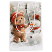 Teddybeer en sneeuwpop medium cadeauzakje (Voorkant)
