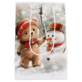 Teddybeer en sneeuwpop medium cadeauzakje (Achterkant)