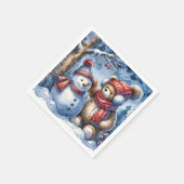 Teddybeer en sneeuwpop servet (Hoek)