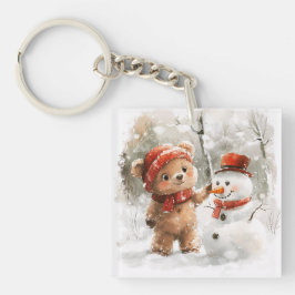 Teddybeer en sneeuwpop sleutelhanger