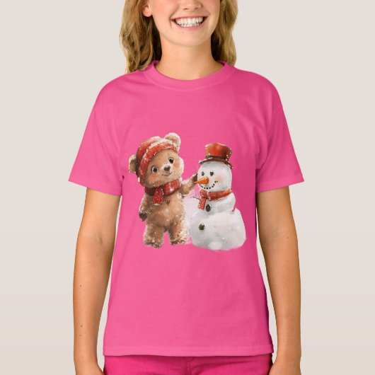 Teddybeer en sneeuwpop t-shirt (Voorkant)