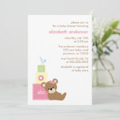 Teddybeer en Speelgoed Blocks Meisje Baby shower Kaart (Staand voorkant)
