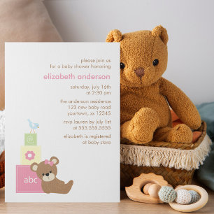 Teddybeer en Speelgoed Blocks Meisje Baby shower Kaart