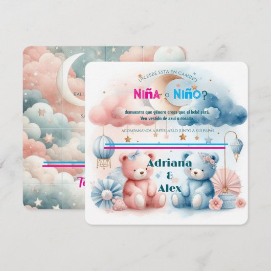 Teddybeer en sterren onthullen op maat save the date (Voorkant / Achterkant)