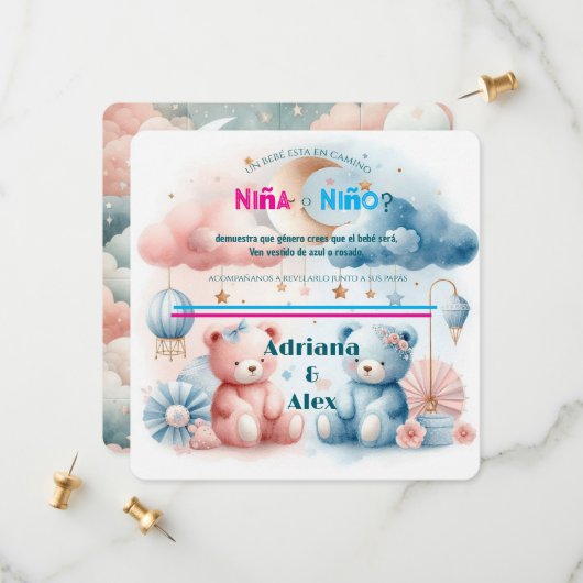 Teddybeer en sterren onthullen op maat save the date (Voorkant / Achterkant in situ)