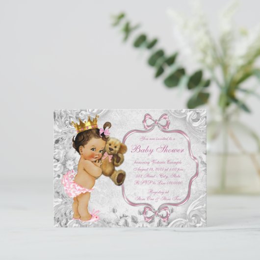  teddybeer etnische baby meisje douche kaart (Staand voorkant)