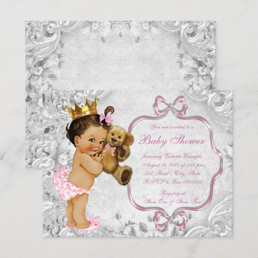  teddybeer etnische baby meisje douche kaart (Voorkant / Achterkant)