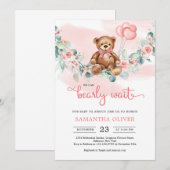 teddybeer eucalyptus krans meisje Baby shower Kaart (Voorkant / Achterkant)