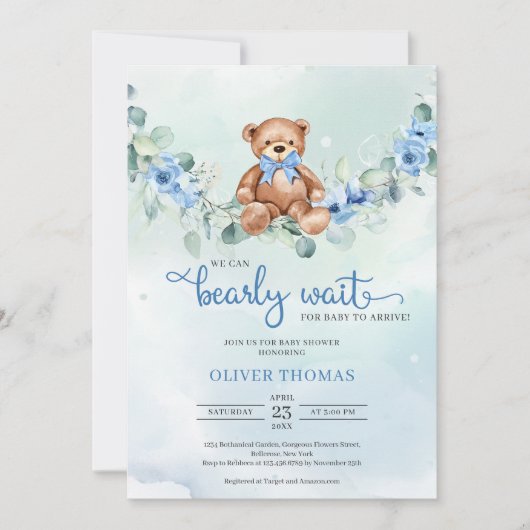 Teddybeer Eucalyptus kransjongen Baby shower Kaart (Voorkant)