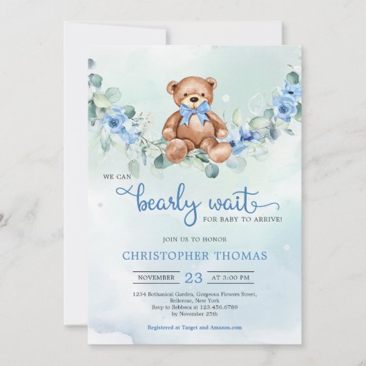 Teddybeer Eucalyptus kransjongen Baby shower Kaart (Voorkant)
