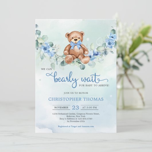 Teddybeer Eucalyptus kransjongen Baby shower Kaart (Staand voorkant)