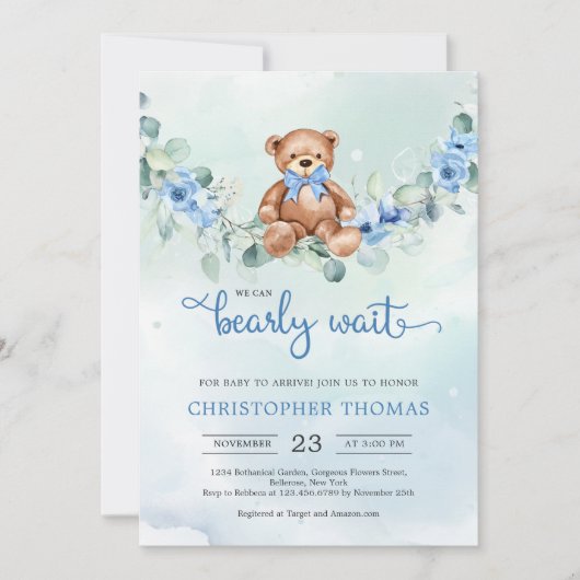 Teddybeer Eucalyptus kransjongen Baby shower Kaart (Voorkant)
