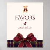 Teddybeer Favorieten Rood Gouden Strik Das Plaid Poster (Voorkant)