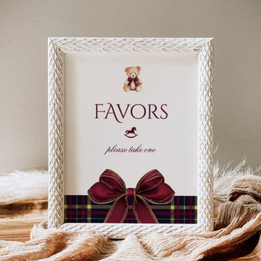 Teddybeer Favorieten Rood Gouden Strik Das Plaid Poster