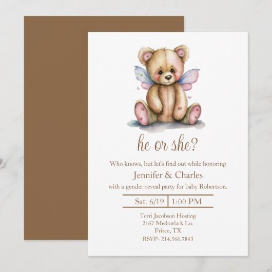 teddybeer fee geslacht onthullen partij kaart (Voorkant / Achterkant)