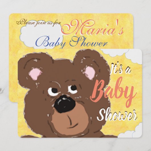 Teddybeer Felgeel Babyshower Kaart (Voorkant / Achterkant)