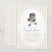 Teddybeer First Down Voetbal Eerste Verjaardag Kaart (Voorkant / Achterkant)