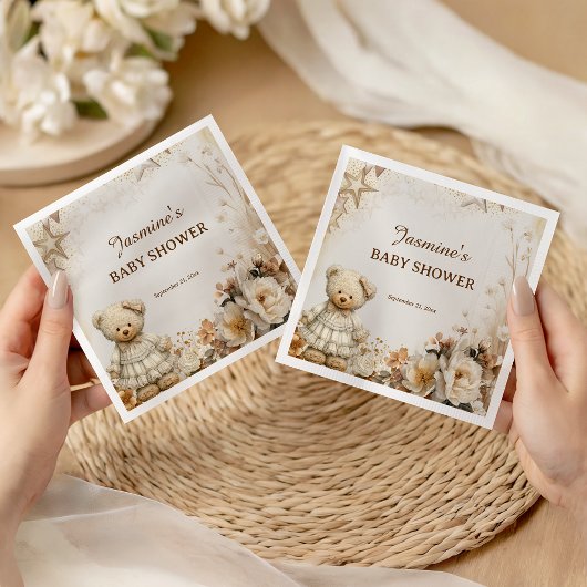  teddybeer Floral Baby shower servetten