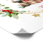 Teddybeer Foliage Poinsettia Baby 1e kerst Poster (Hoek)