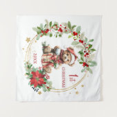 Teddybeer Foliage Poinsettia Baby 1e kerst Wandkleed (Voorkant (horizontaal))